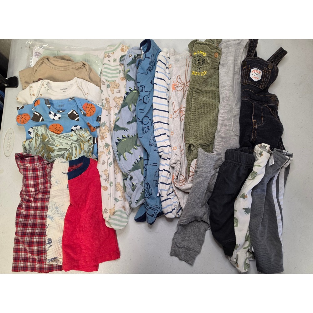 20pc Baby Boys Clothes Lot 3 Months Carters Disney Dinosaurs Sports Overalls